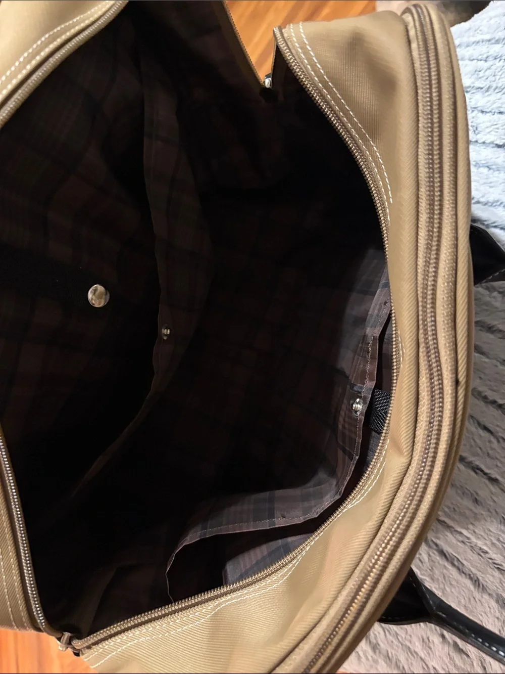 Maxx New York Tan Canvas Travel Tote with Black Trim